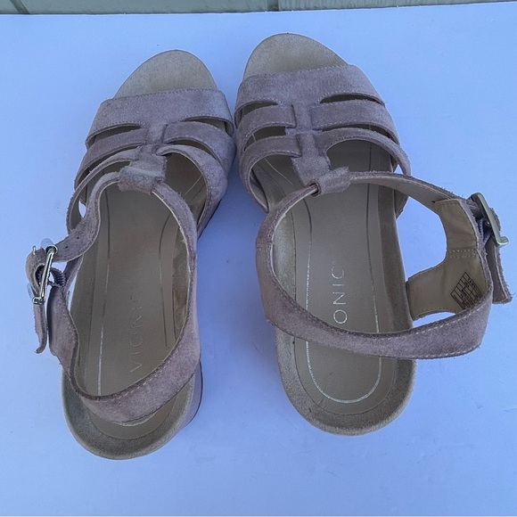 VIONIC Sandal Womens 9 Suede Wedge Mauve HOOLA TAWNY Platform T-Strap Casual - Picture 5 of 17